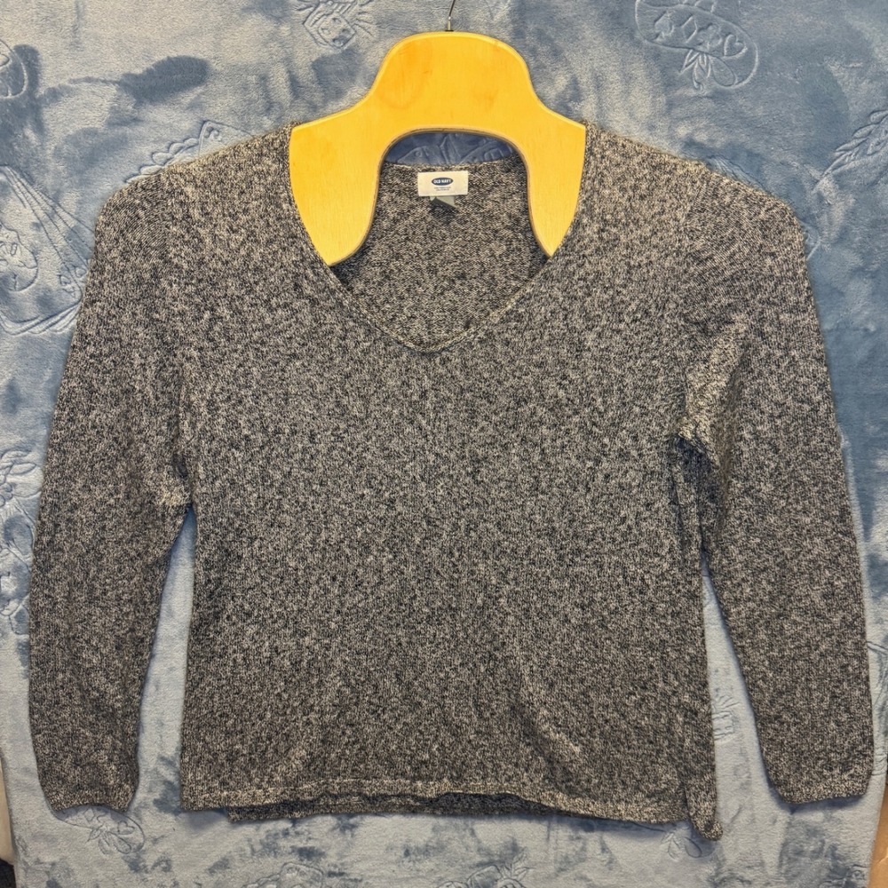 1829 | Old Navy Marled Knit V-Neck Pullover Sweater Grey Women XL